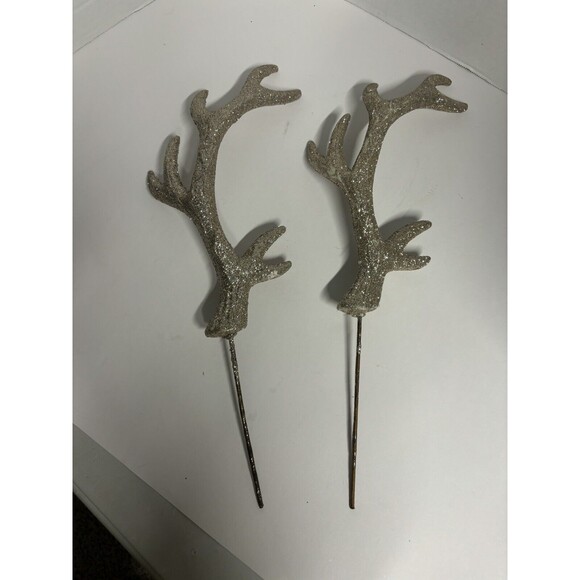 Pair of Gold Glitter Floral Pick Deer Antlers Christmas ornaments decor crafts - Picture 1 of 4